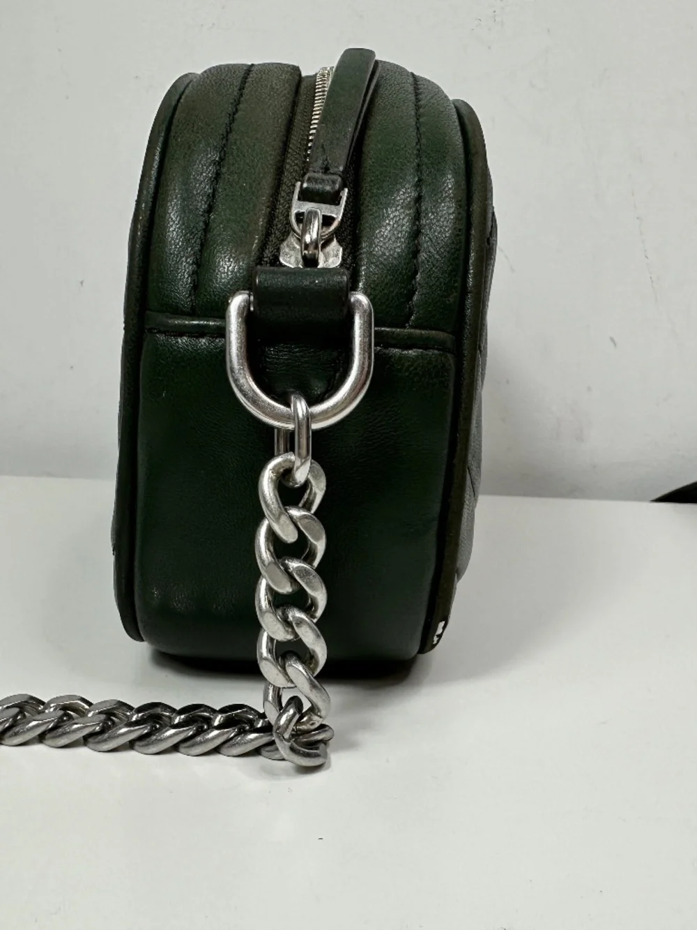 USED Tory Burch Kira Chevron Leather Camera Bag - Small In Green